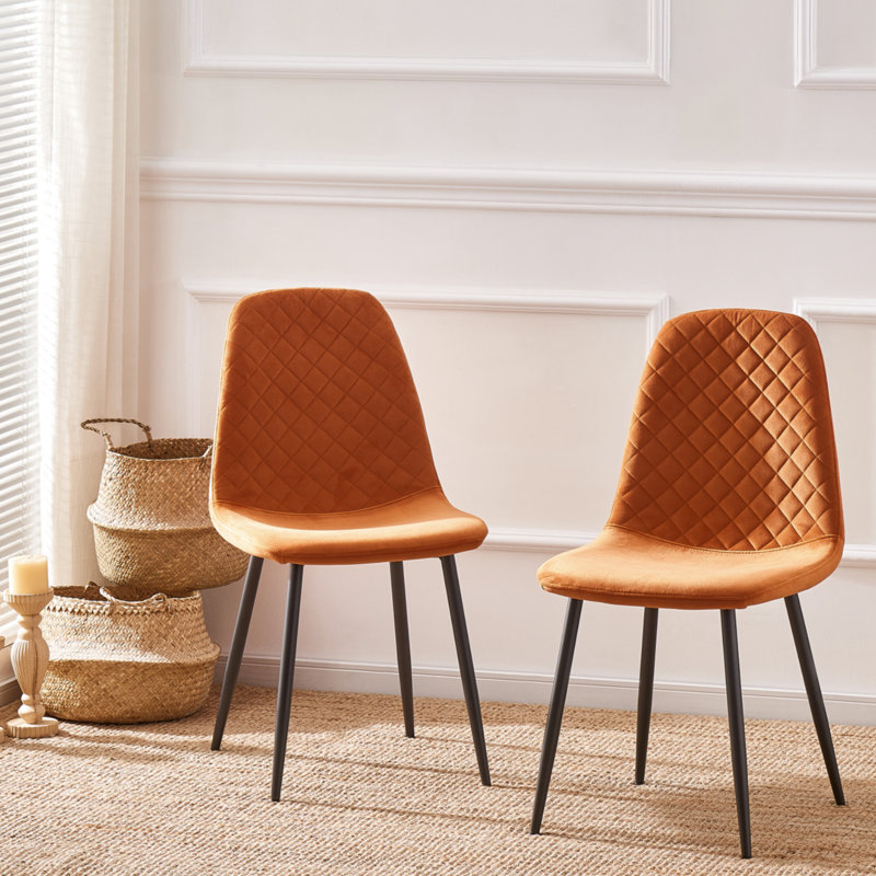 150cm Marble Effect Dining Table Set With 4 Quilted Velvet Chairs, Orange