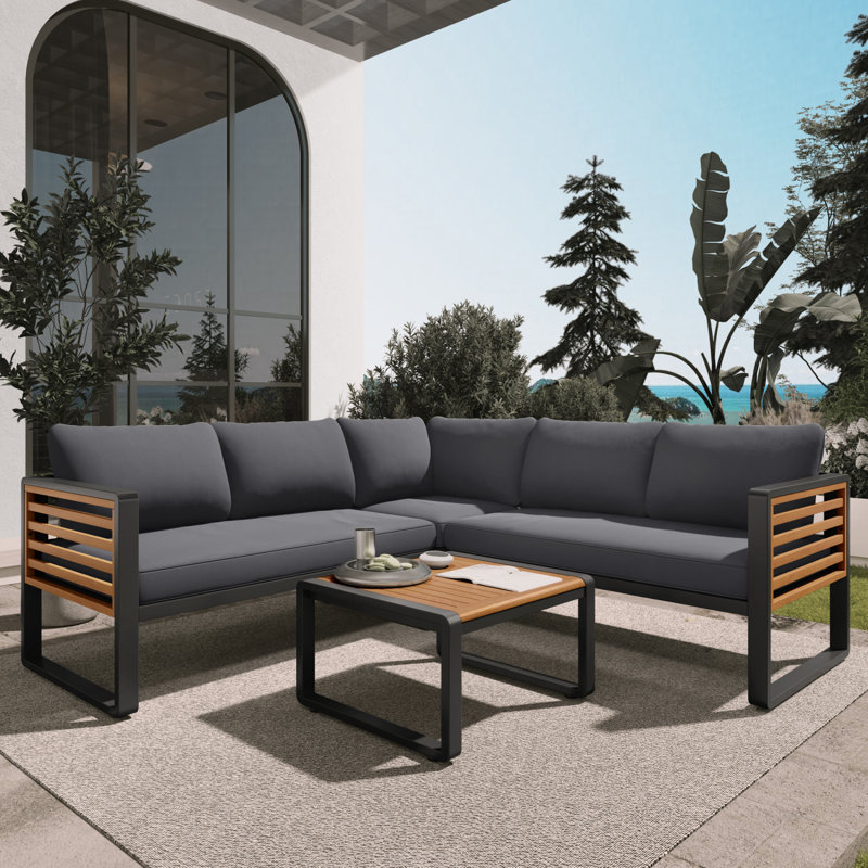 Ensemble de 4 canapés d'extérieur modulaires en forme de L pour l'extérieur, Gris