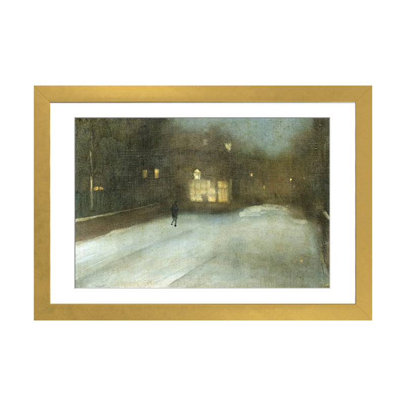 Nocturne gris et doré Chelsea Snow - reproduction d'art murale - papier d'art encadré, 24" x 32", Papier encadré, Doré