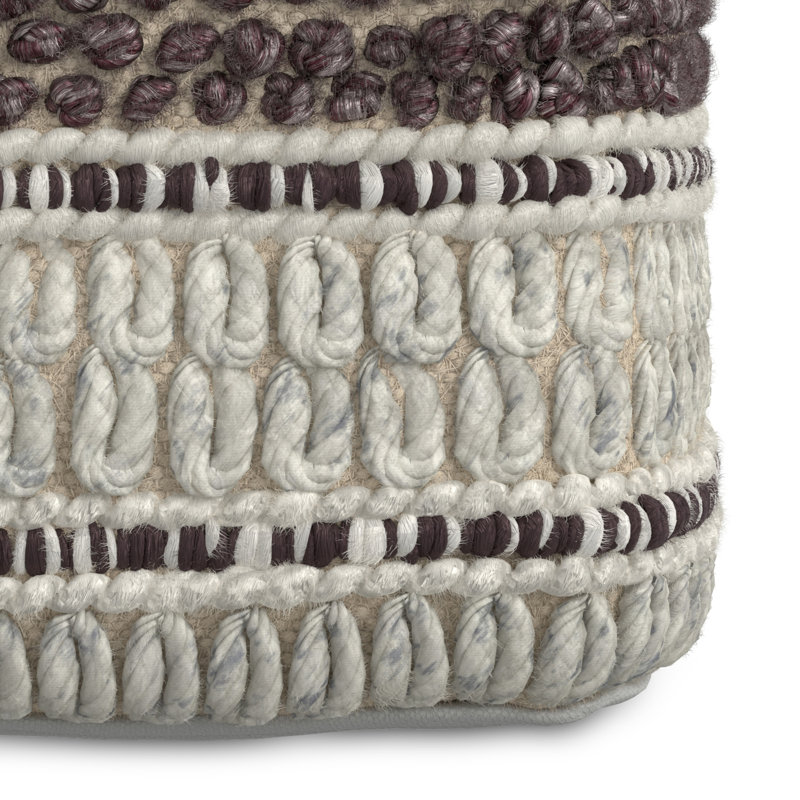 Pouf carré en laine et coton Grady, Magenta / naturel
