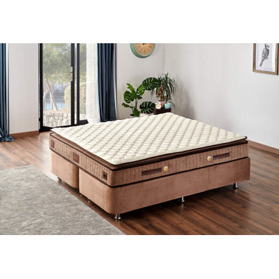Ultra Firm Orthopedic Mattress Topper, 55.1 x 78.7 x 9.8 inches | 100% Cotton Knitted Fabric Cover, Multi Spring System, Silicon Fiber, Soft Quilting Foam | Hotel Quality, White & Brown, Assembled for Comfort