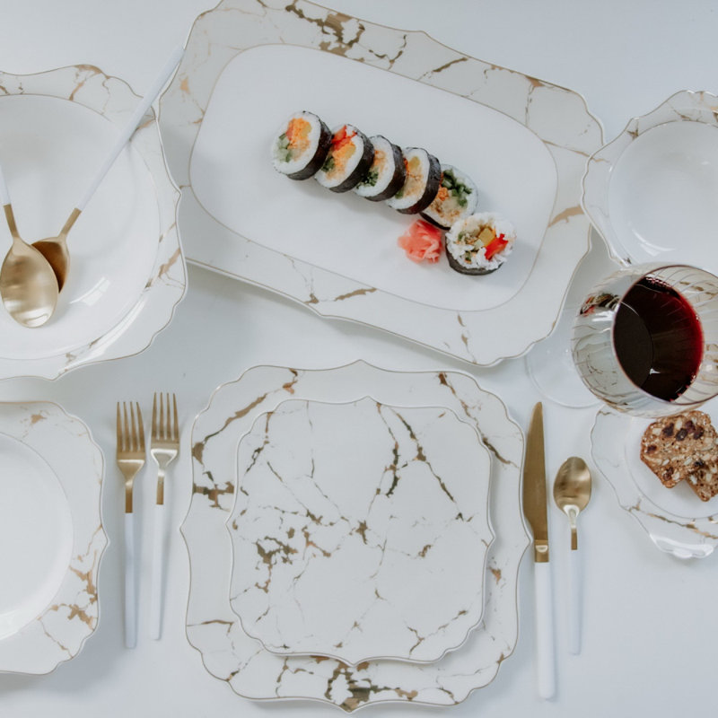 Annibella Cream Marble 18 Piece Dinnerware Set