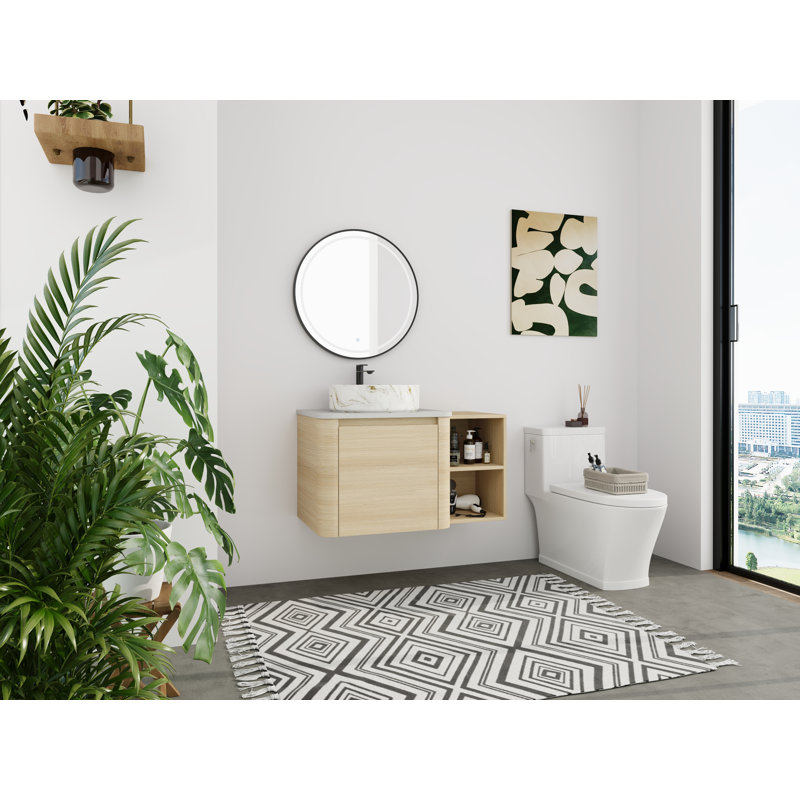 36" Wall-Mounted Bathroom Vanity Set - 5 Color Basin Options (White/Black/Marble Patterns) With Open Storage Shelf(Type C)