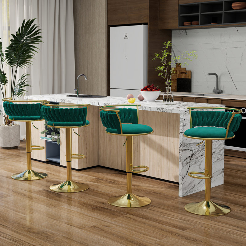 Ginko Modern Adjustable Bar Stools, Swivel Counter Stools with Upholstered Seat, Backrest, Footrest and Metal Frame for Kitchen and Home Bar 