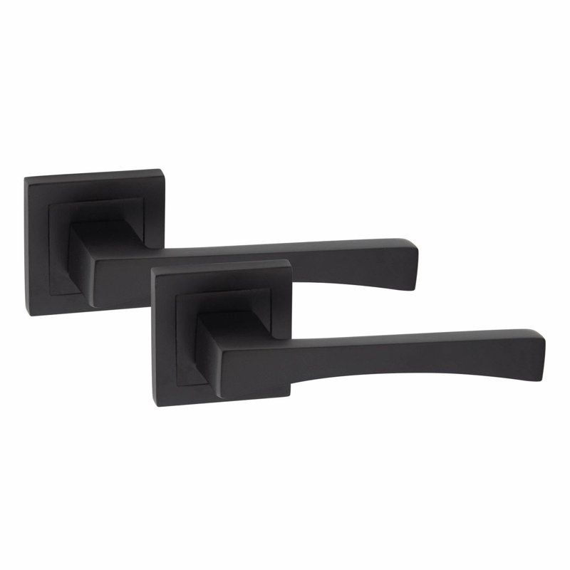 Wave Premium Design Bathroom Door Handles on Square Rose in Matt Black Finish