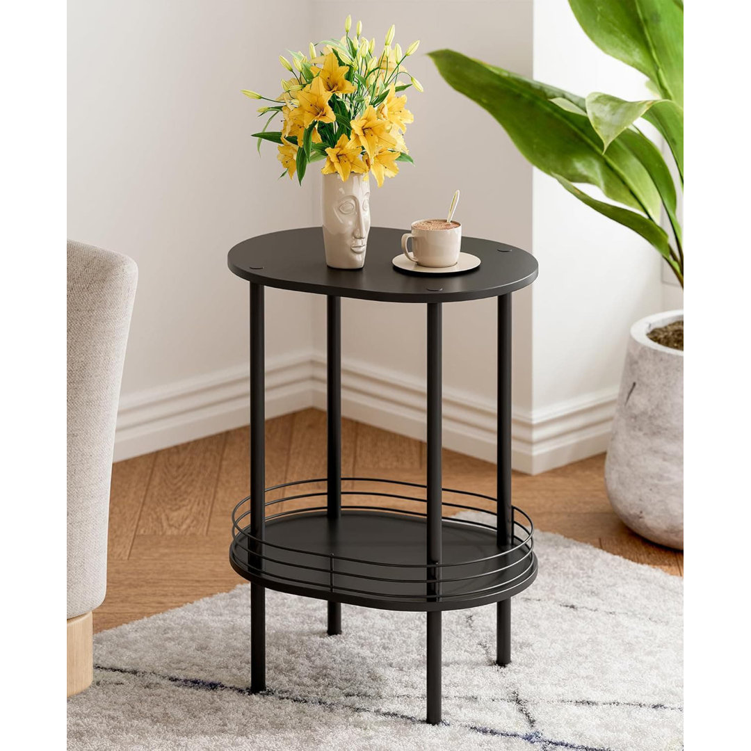 Small Round Side Table - Black (Bedside Nightstand with Storage, Living Room/Bathroom/Bedroom/Nursery/Laundry Small Table)