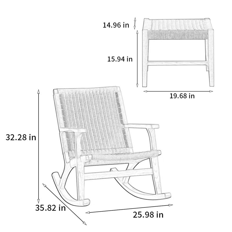 Chaise berçante moderne en bois massif avec corde en papier