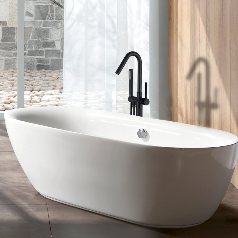 Matt Black Freestanding Bathtub Faucet With Hand Shower - Metal Build 43.21 In. Depth, 8 Width, 7.12 Height Full Body Spray For Bathroom Upgrade Initiative