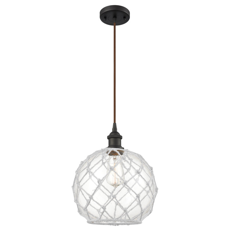 Luminaire suspendu sphère 1 lumière Tobey, Transparent/blanc, Bronze huilé, H 133 po x l 10 po x P 10 po