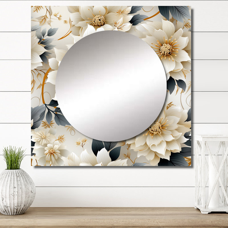 Miroir carré blanc et or en aluminium, 23 po x 23 po