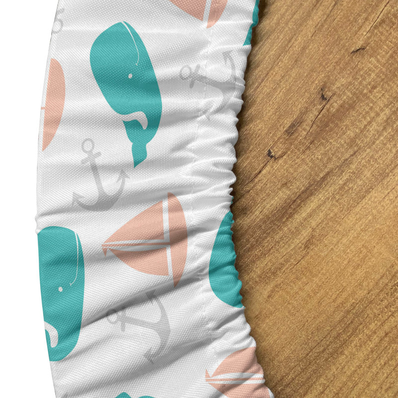 Ebern Designs Nautical Fitted Round Tablecloth Diameter Turquoise Peach, 64.17" Round