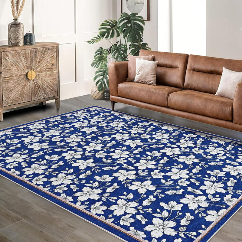 2x6 Washable Boho Floral Runner, Non-Slip, Low Pile, Soft Throw Rug for Entryway, Kitchen, Kids Room, Beige, Green, Blue, Small Machine Washable.