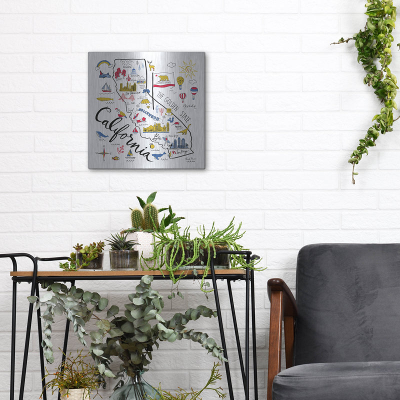 Art mural luxueux en métal «California» par Farida Zaman, 12 po x 12 po, H 12 po x l 12 po