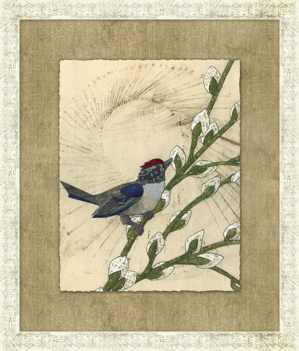 Printemps, oiseau, cadre photo