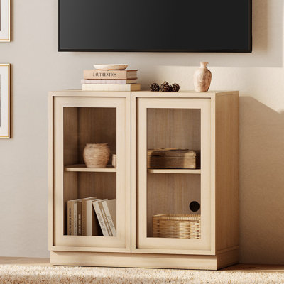Modern TV Stand for TVs Up to 40", Wooden Entertainment Center TV Console with 2 Glass Doors and Adjustable Shelf, Media Console Cabinet for Living Room, Bedroom