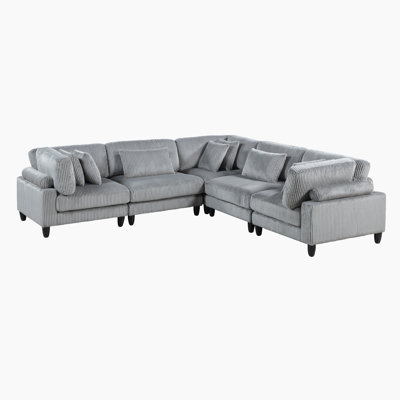 Loowit 120" Modern & Contemporary 5-Piece Modular Sectional with Corduroy, Customizable Configuration & 8 Included Pillows