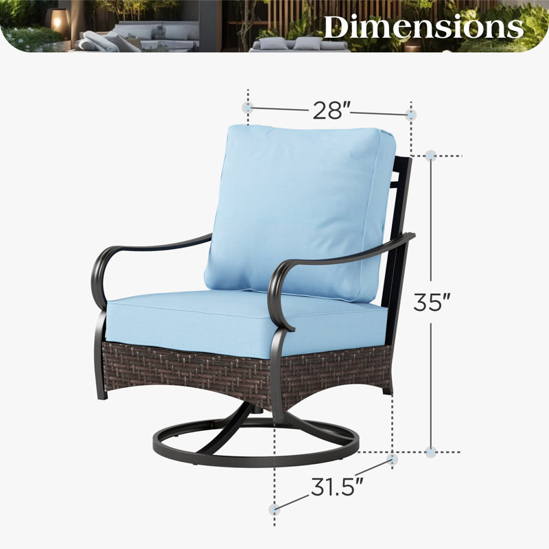 Swivel Patio Lounge Chairs With Cushions (set Of 2), Blue