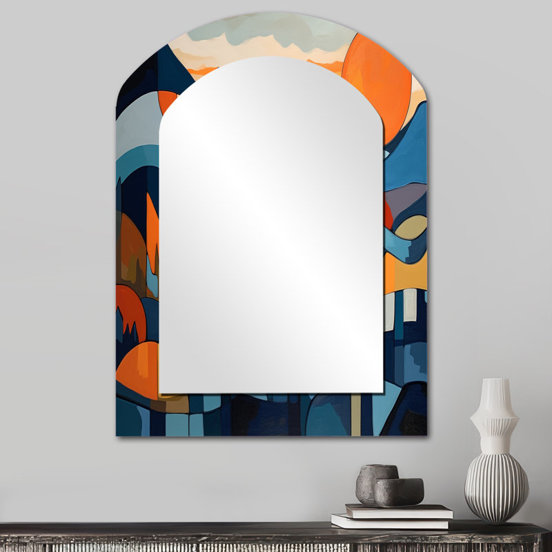 Mid Century Perspectives II - Grand miroir mural moderne de forme unique Mid-Century, 34 po x 25 po