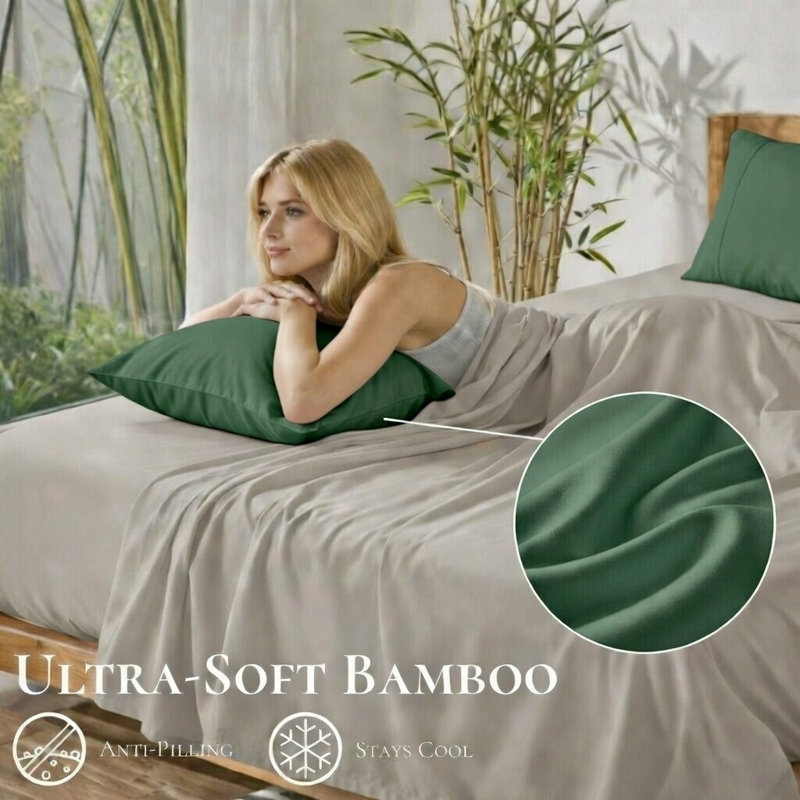 Ensemble de 2 taies d'oreiller rafraîchissantes en bambou - ultra douces et respirantes, Grand lit, Mousse d'arbre