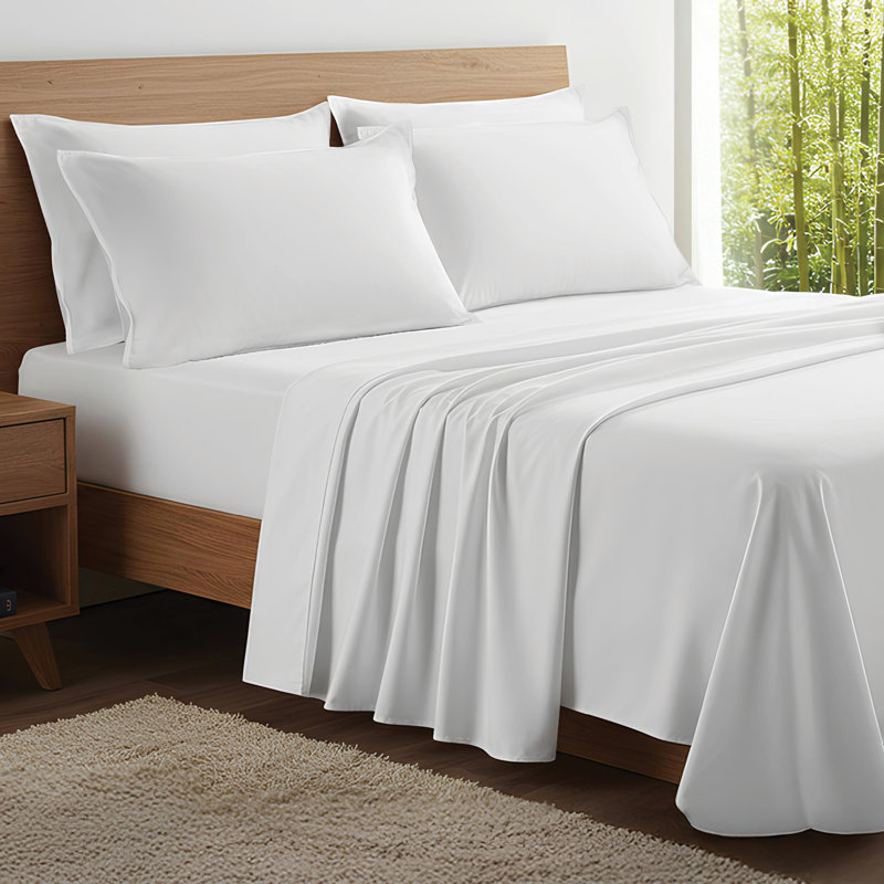100% Organic Viscose From Bamboo Sheets Set, 300 Thread Count, 3-pc Set, Luxury Cooling Sheets, Deep Pockets - Gift-Ready Packaging, Twin Size (White)