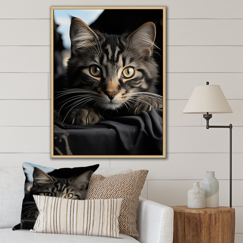 Portrait de chat Atascosa IV - reproduction, H 44 po x l 34 po x P 1,5 po, Cadre naturel flottant