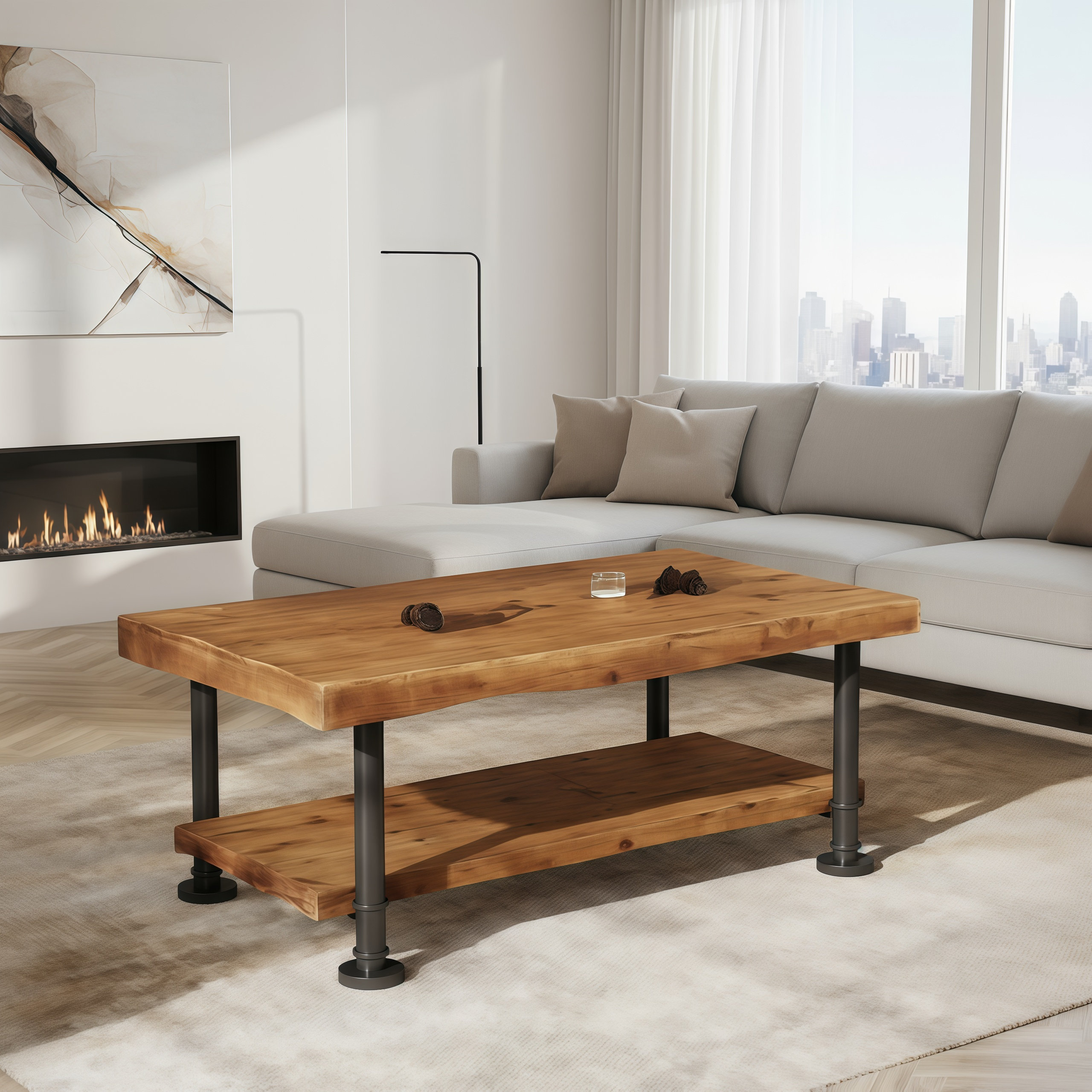 Latitude Run® Brown And Black Two-Tone Coffee Table With Double-Layer ...