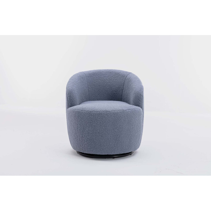 Swivel Accent Armchair Barrel Chair With Powder Coating Metal Ring, Light Blue Fabric