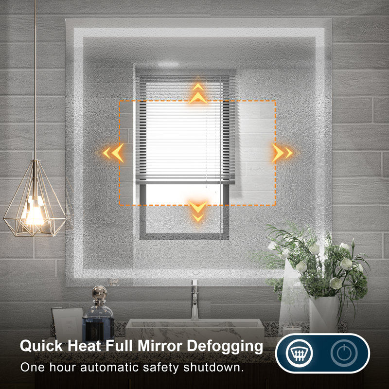 Martrez Frameless LED Lighted Bathroom / Vanity Mirror with Brightness Adjustable, Memory Function, Anti-fog, 36" x 36"