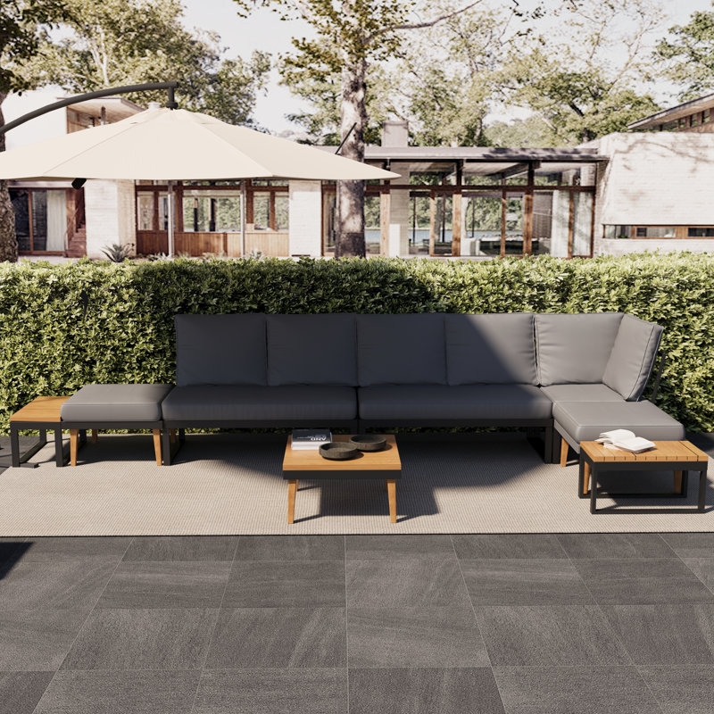 Patio Conversation Set With Ottoman, Grey