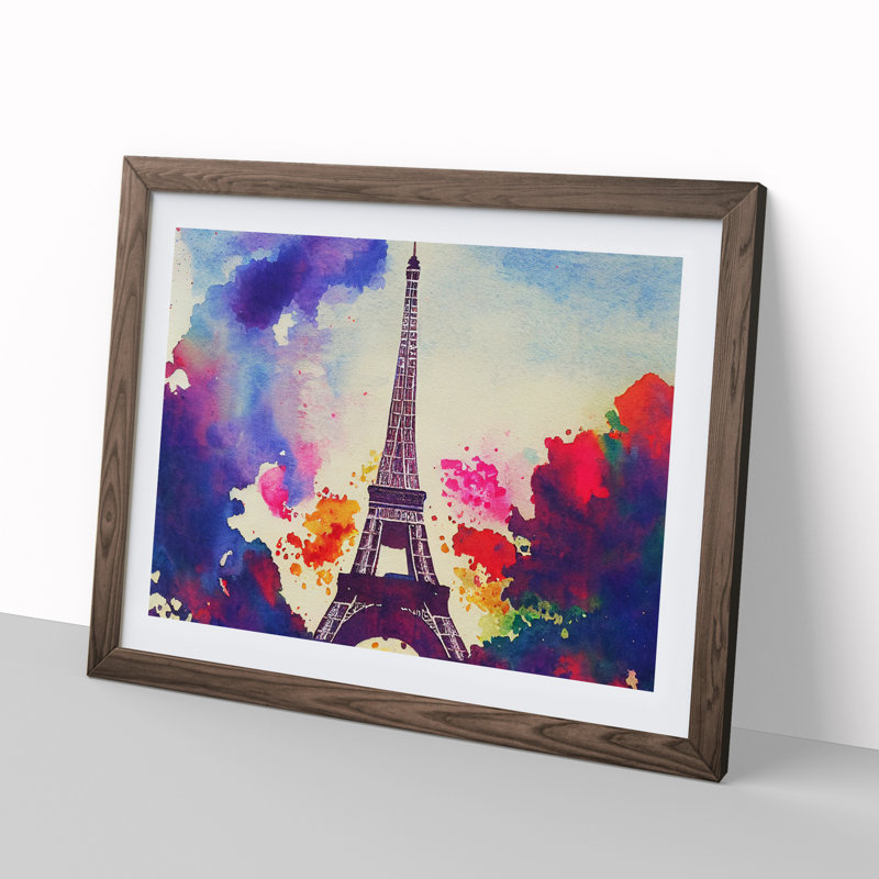 Watercolour Eiffel Tower Abstract - Single Picture Frame Print, 25cm H x 34cm W x 2cm D, Walnut Framed