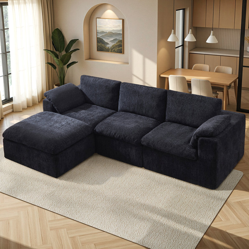 Canapé modulaire surdimensionné Boneless avec méridienne très profonde 83,5 po, canapé modulaire sans assemblage, Noir