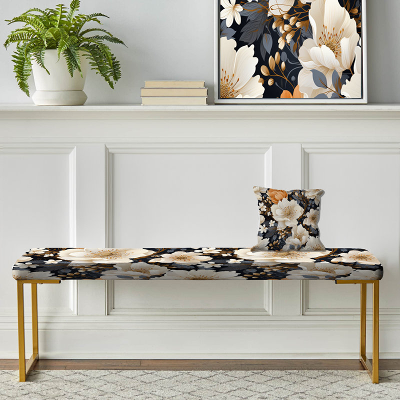Upholstered Gold Bench, Delicate Magnolia Dreams