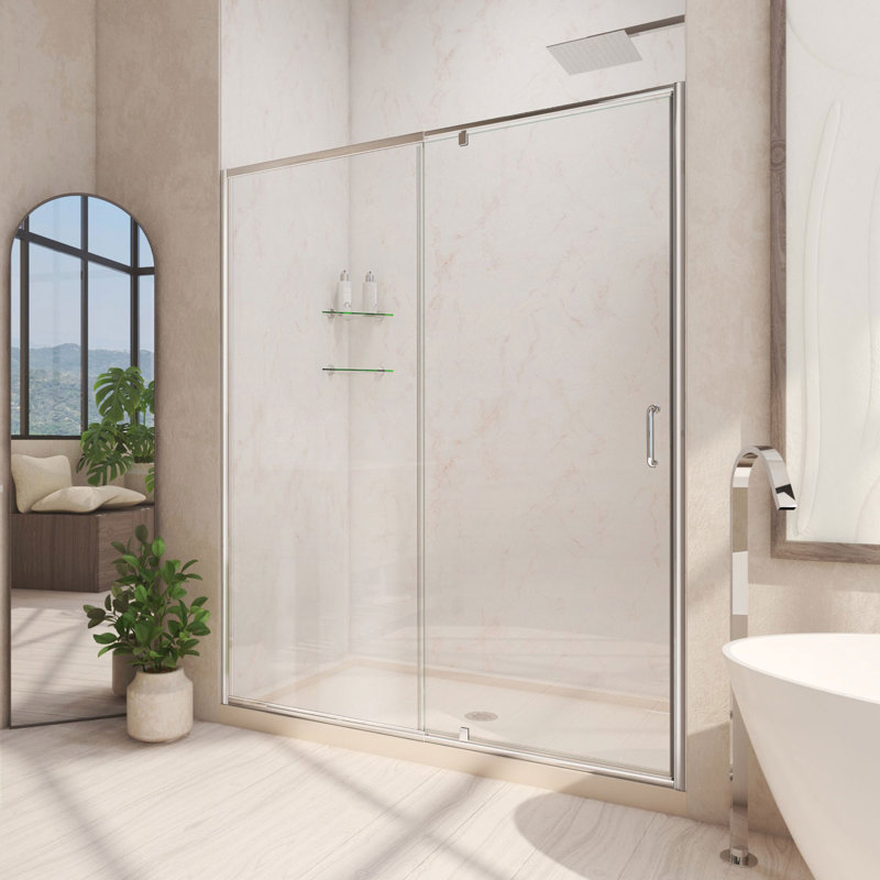 Flex 60" x 74.75" Pivot Semi-Frameless Shower Door, Chrome/Biscuit, Center