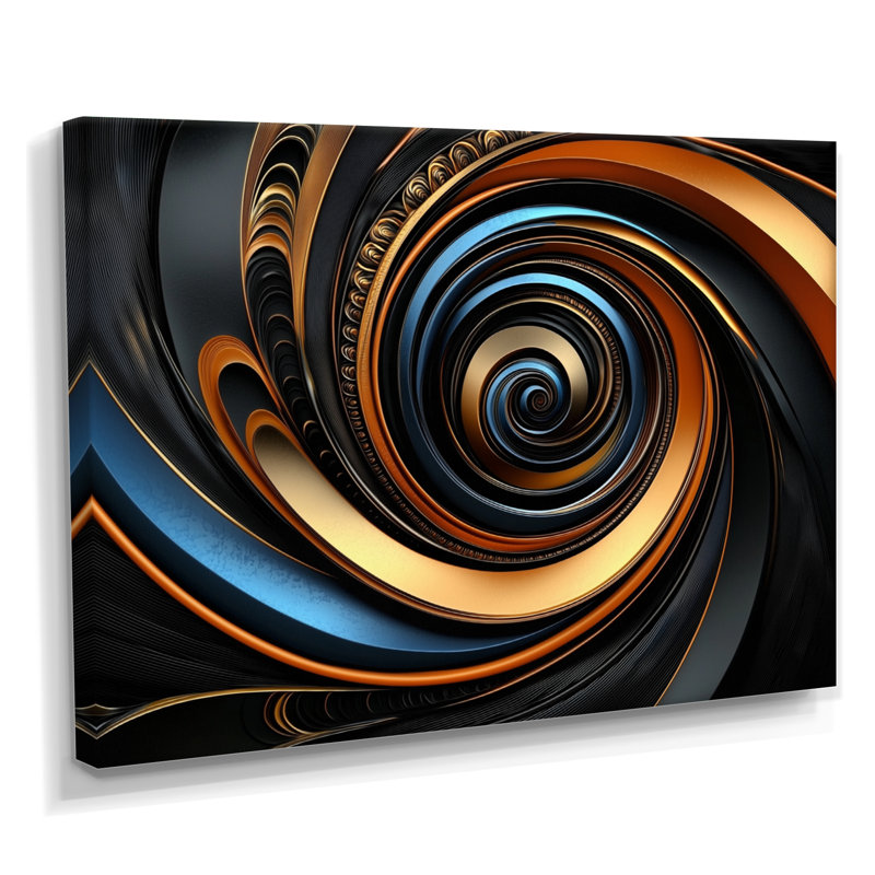 Golden Fractal Celestial Spiral Balance I - Abstract Fractal Wall Art Living Room, Toile tendue, H 16 po x l 32 po