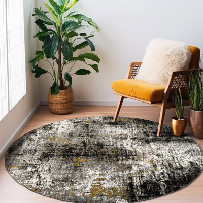 Abstract Yellow/Black/Gray Area Rug