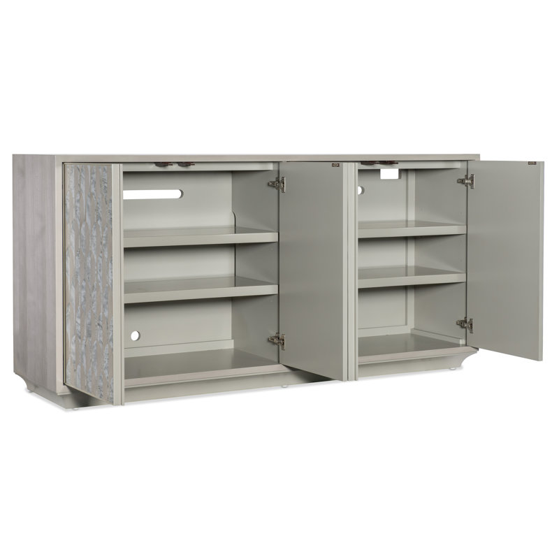Gray and Silver Transitional Burl Veneer Credenza