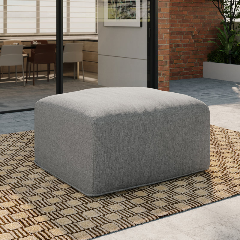 Water-Resistant Outdoor Ottoman - Cotton Blend & High-Density Foam, DARK GRAY