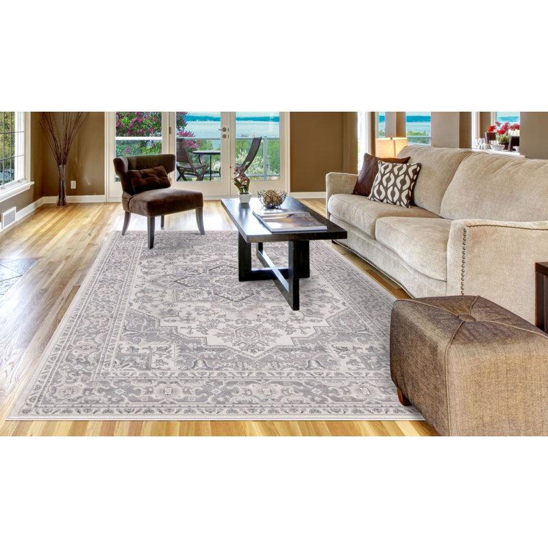 Tapis oriental ivoire tissé à la machine, Rectangle 7 pi x 9 pi