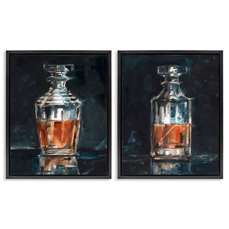 «Abstract Whiskey Decanters», ensemble de 2 toiles flottantes encadrées par Ethan Harper, H 21 po x l 17 po