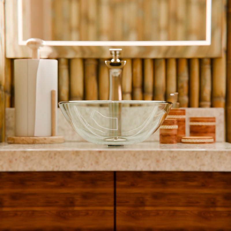 Lavabo de salle de bain vasque circulaire en verre, Nickel brossé