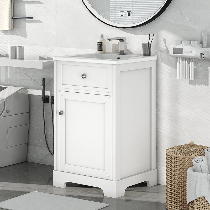 Meuble-lavabo de 20 po avec lavabo, armoire de salle de bain avec porte à fermeture douce, support de rangement et tablette réglable