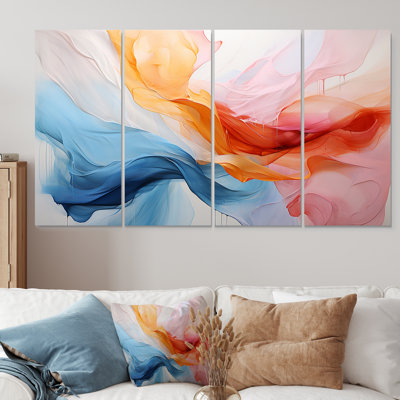 Pink And Blue Soothing Swirls I - Abstract Painting 4 Piece Wall Art For Living Room