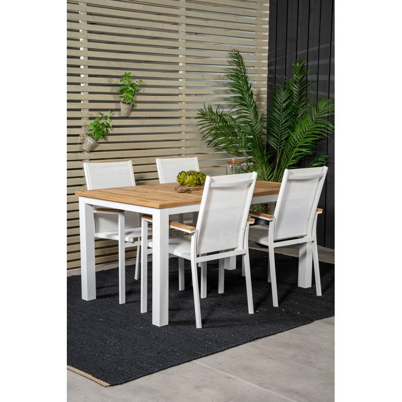 Navya 4 - Person Teak Solid Wood Patio Dining Set Extendable Rectangular Table