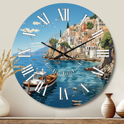 Capri Italy Blue A Mediterranean Village III - Italy Landscape White Face Wall Clock