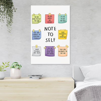 Colorful Note To Self - Note To Self - 1 Piece Rectangle Graphic Art Print On Wrapped Canvas