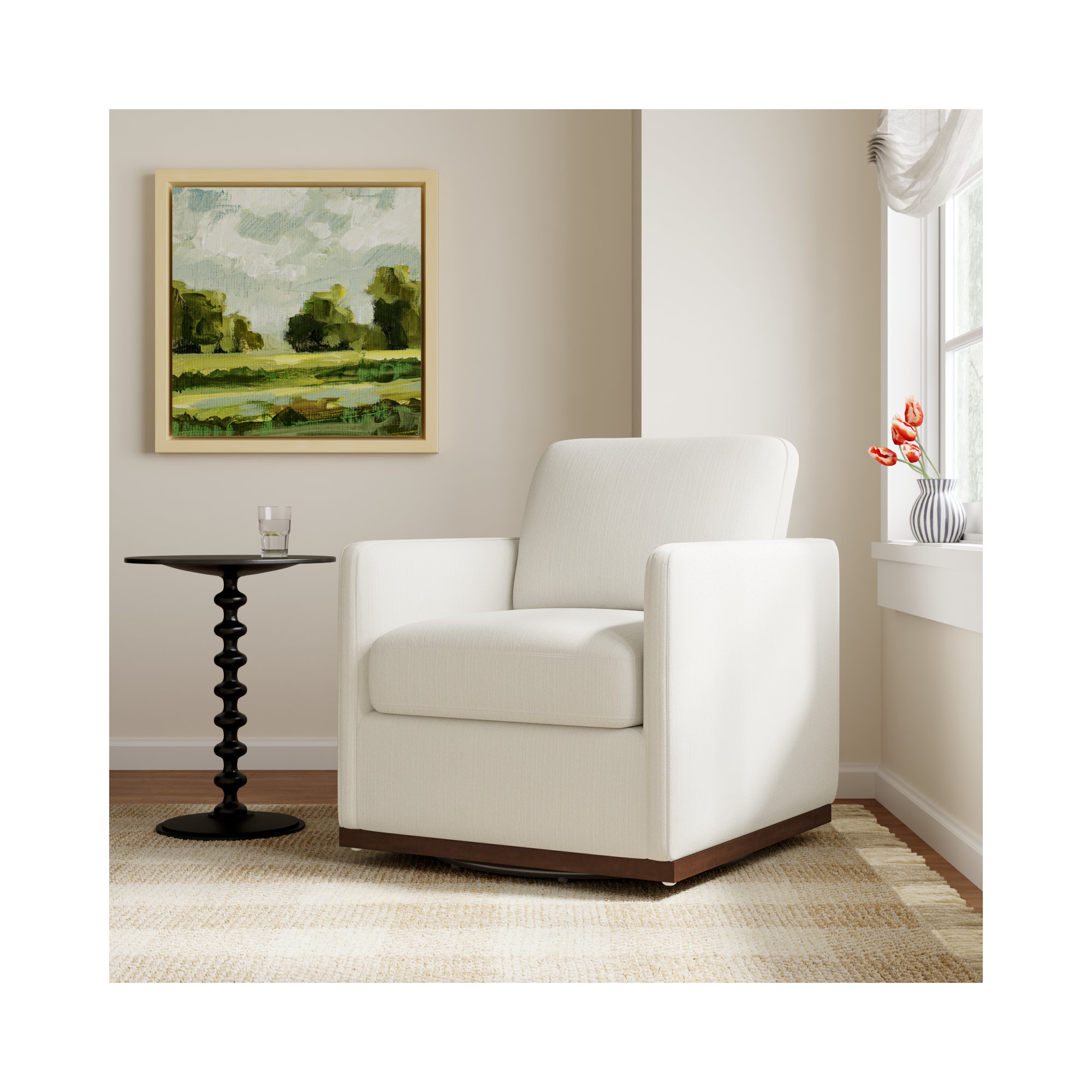 Bobbi Upholstered Swivel Armchair, Flannigan Cotton