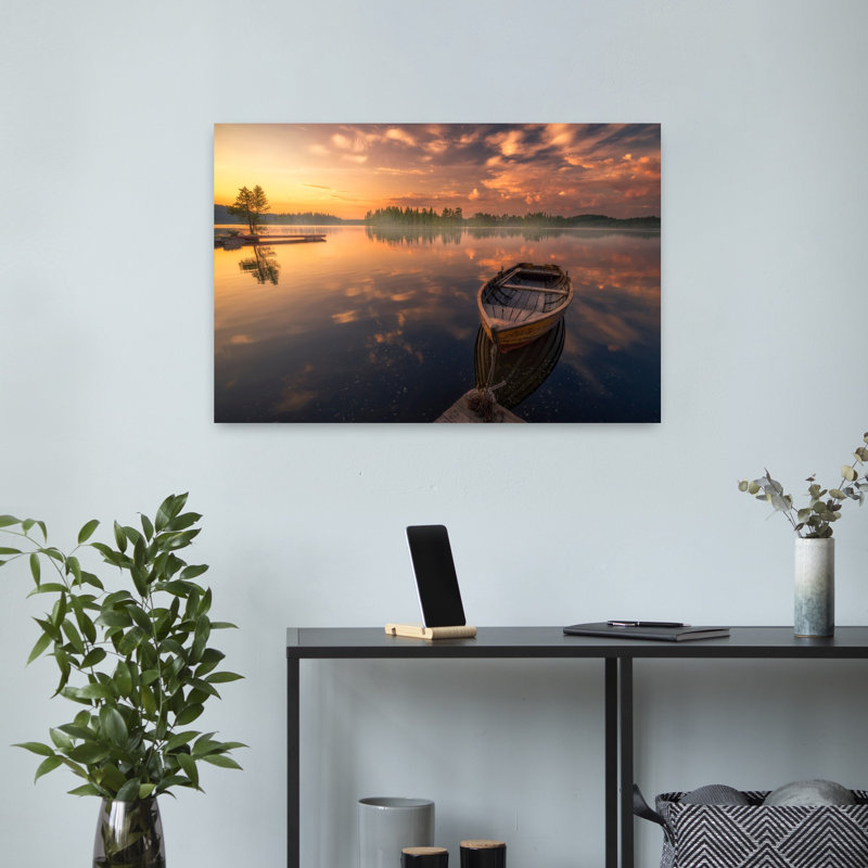 Art contemporain, paysage paisible de forêt sereine tranquille, H 16 po x l 24 po