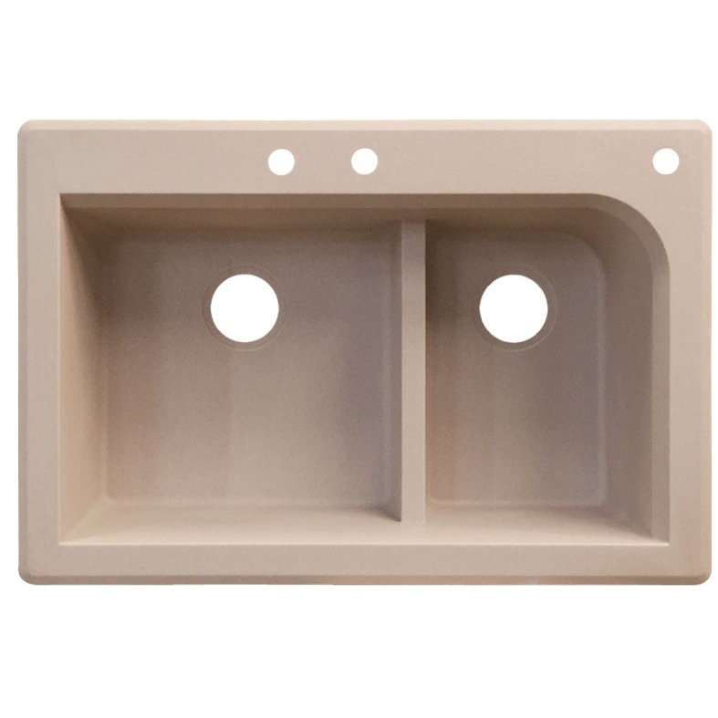 Radius 33'' L Double Bowl Granite Kitchen Sink, 3 hole, Cafe Latte