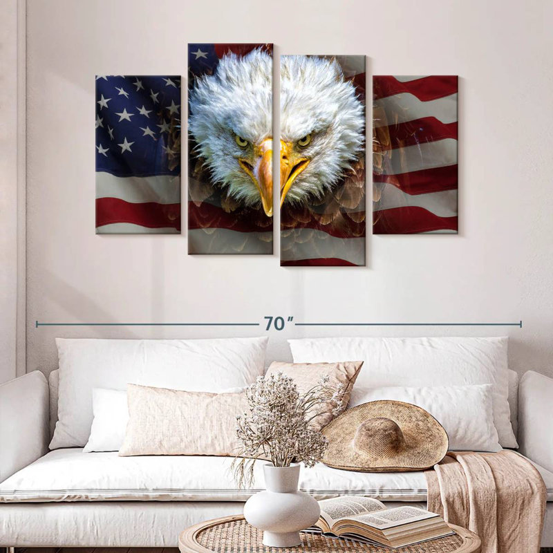 Bald Eagle On US Flag, 32" H x 52" W