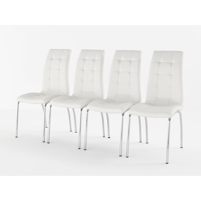 Liam 45cm H Tufted Upholstered Metal Side Chair, White